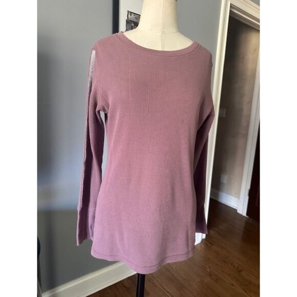 Calvin Klein Performance L/S pink thermal look shirt silver striped down arms LG - Picture 1 of 4